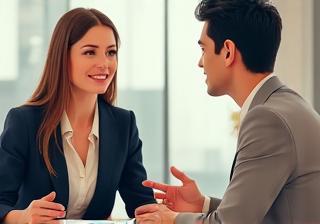 Two people practicing a job interview